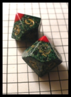 Dice : Dice - 10D - Vampire Dice Green and Black with Red Numerals and Rose with Blood Tip - KC and JA Trade June 2010